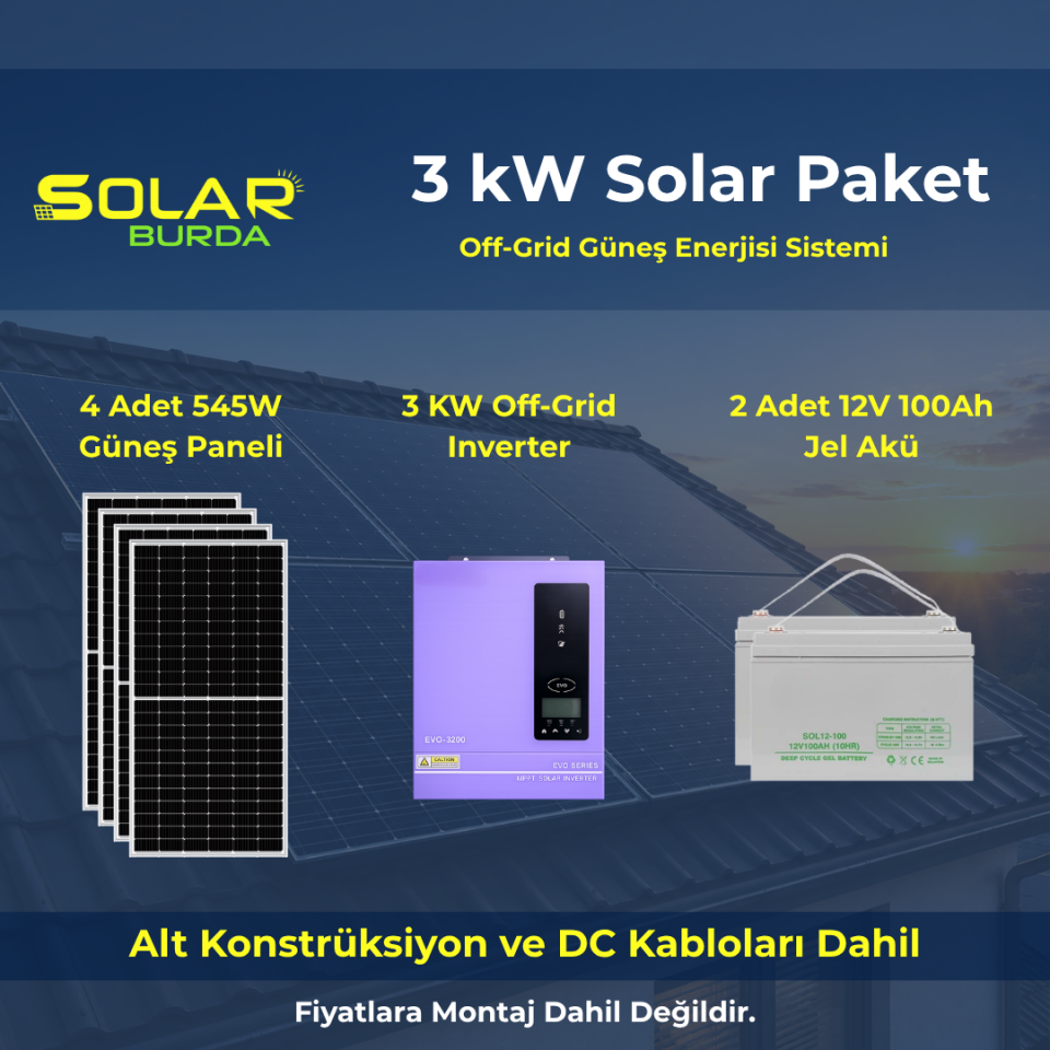 3 kW Solar Paket – Off Grid Akülü Güneş Enerjisi Sistemi