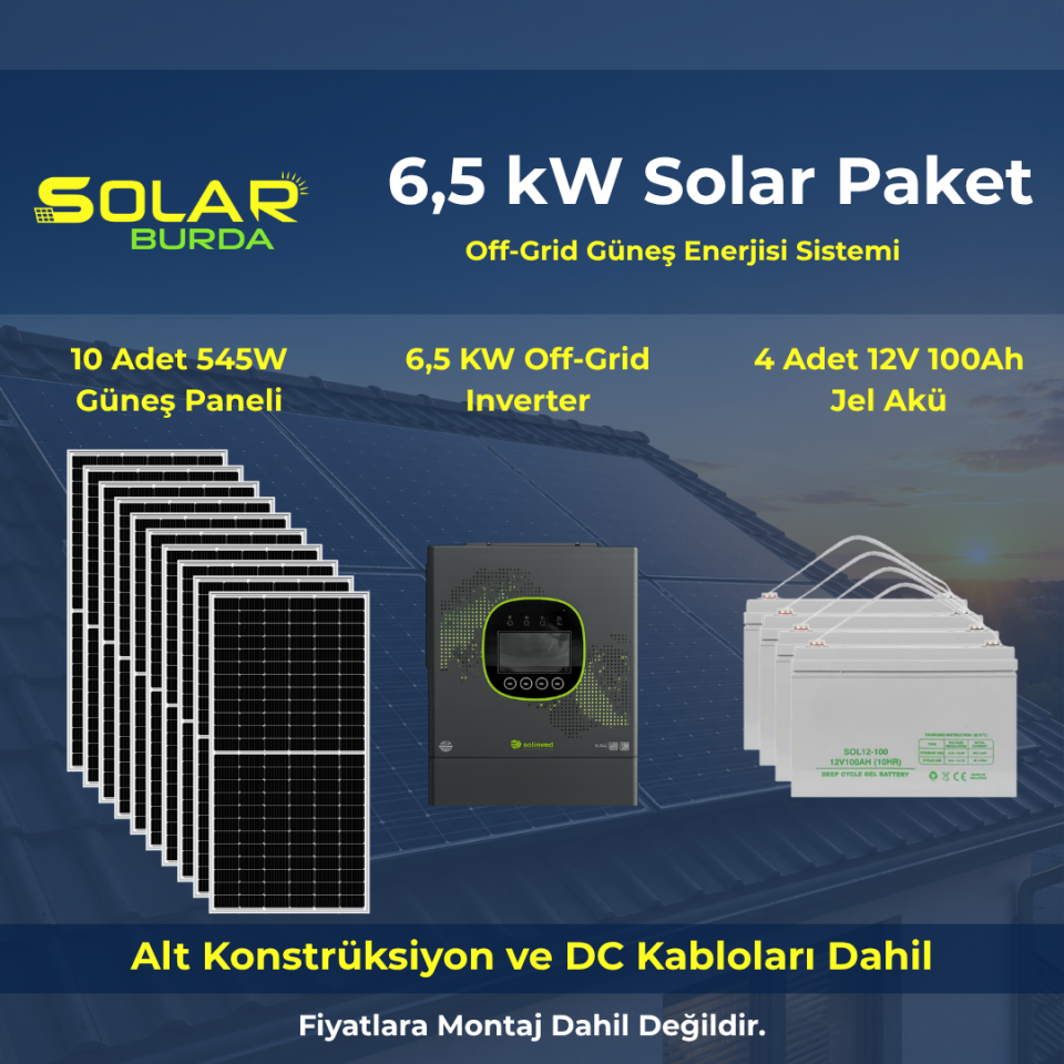 6,5 kW Solar Paket – Off Grid Akülü Güneş Enerjisi Sistemi