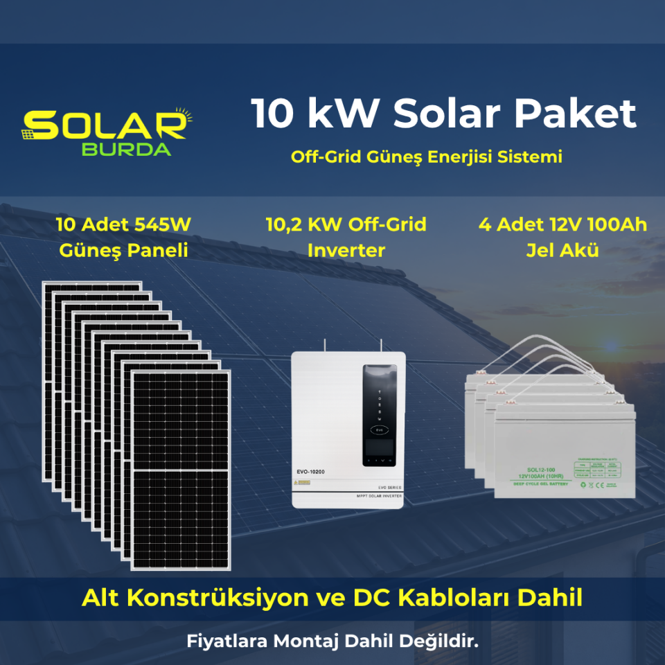 10 kW Solar Paket – Off Grid Akülü Güneş Enerjisi Sistemi