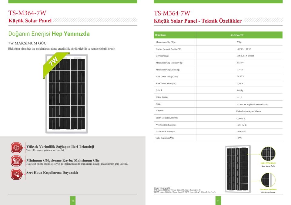 TSM 7W 12V Monokristal Güneş Paneli 185 x 255 x 20 mm
