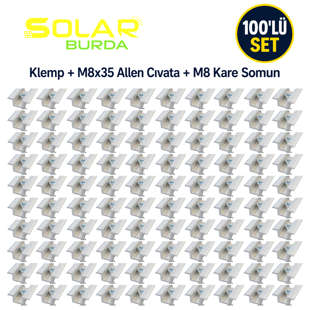 Solarburda Alüminyum Güneş Paneli Orta Tutucu Mid Clamp – 100'LÜ Set