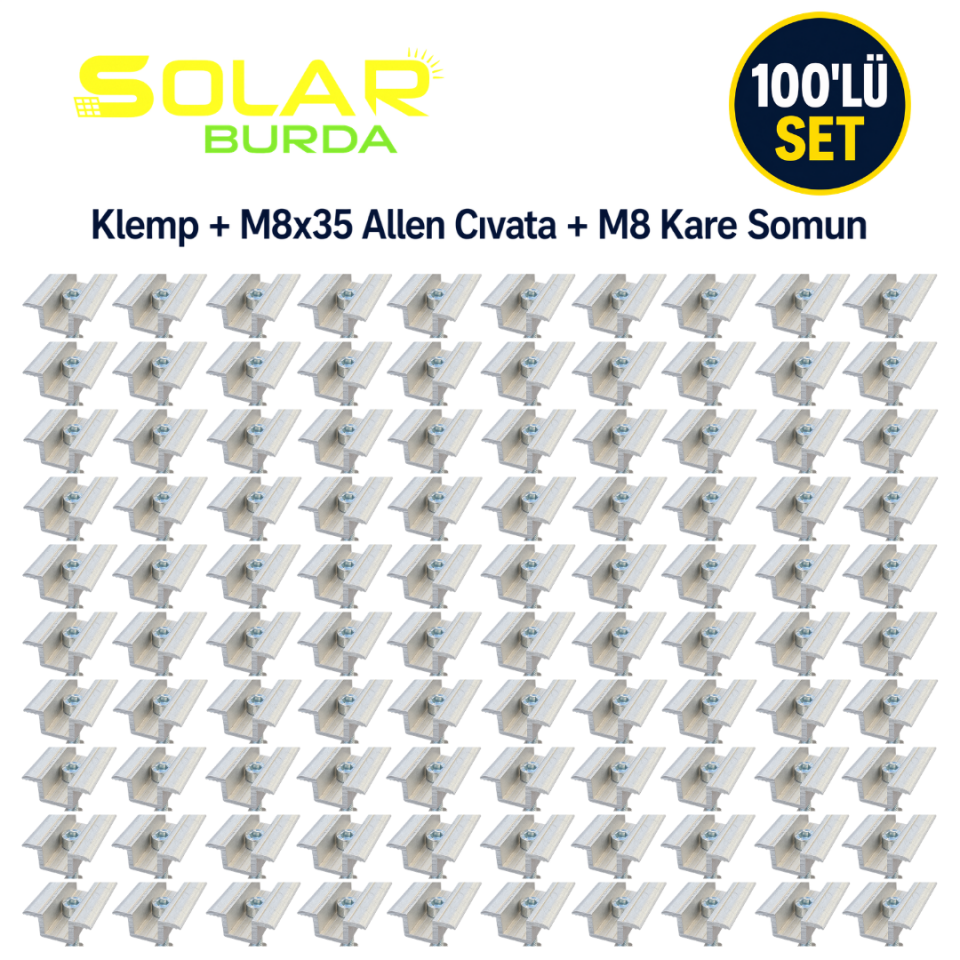 Solarburda Alüminyum Güneş Paneli Orta Tutucu Mid Clamp – 100'LÜ Set