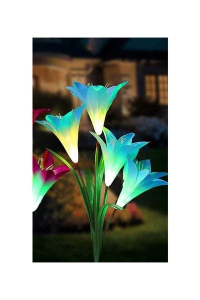 Solar Burda Rgb 4W Mavi Zambak Kazıklı Çiçek Solar Çim Armatürü